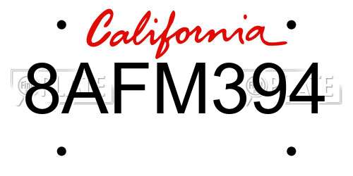 8AFM394 California License Plate