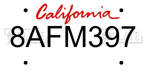 8AFM397 California License Plate