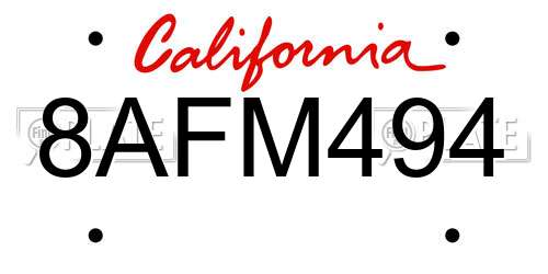 8AFM494 California License Plate