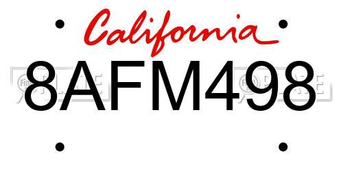 8AFM498 California License Plate