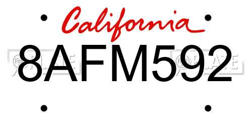 8AFM592 California License Plate