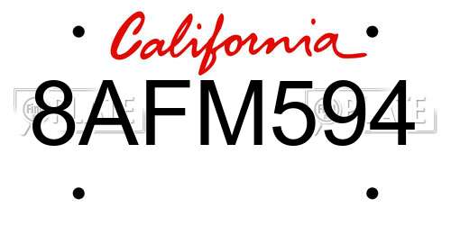 8AFM594 California License Plate