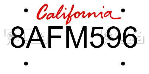 8AFM596 California License Plate