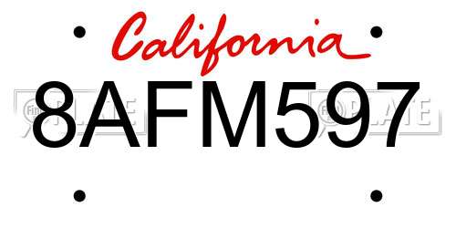 8AFM597 California License Plate