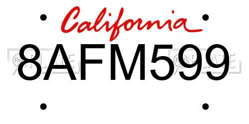 8AFM599 California License Plate