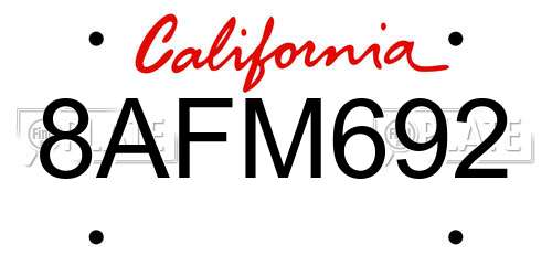 8AFM692 California License Plate