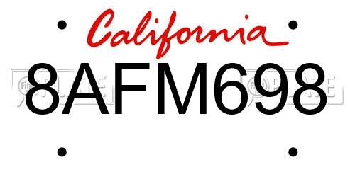 8AFM698 California License Plate
