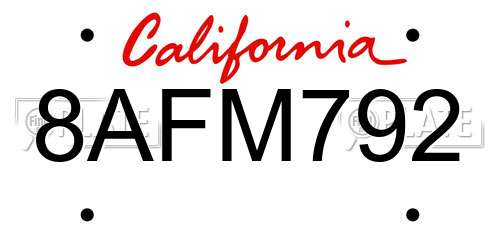 8AFM792 California License Plate