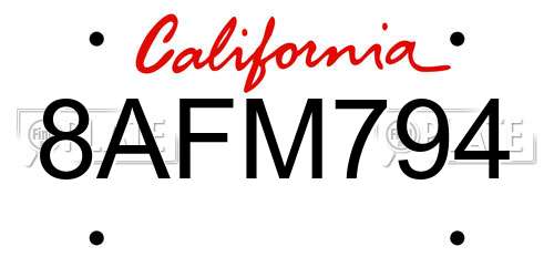 8AFM794 California License Plate