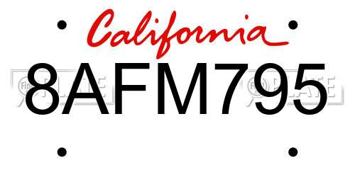 8AFM795 California License Plate
