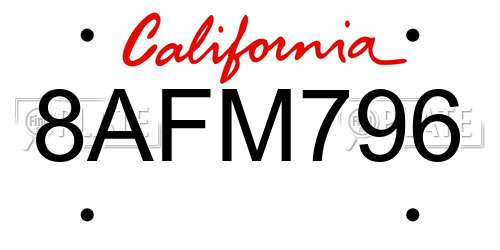 8AFM796 California License Plate