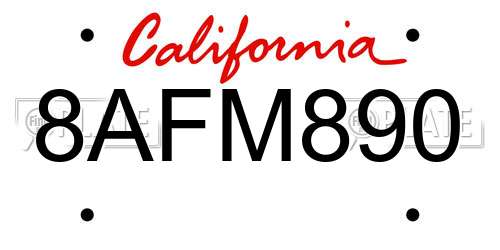 8AFM890 California License Plate