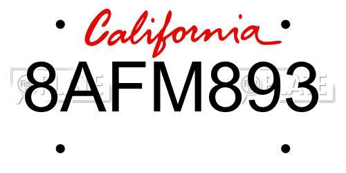 8AFM893 California License Plate
