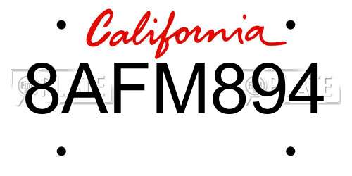 8AFM894 California License Plate