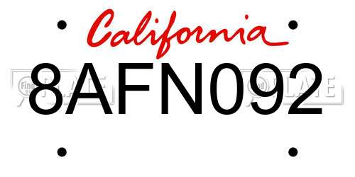 8AFN092 California License Plate