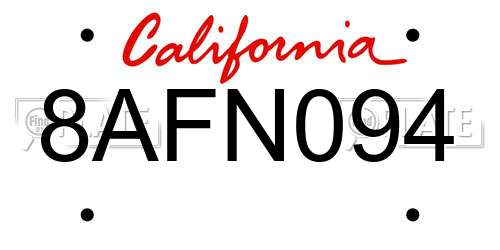 8AFN094 California License Plate