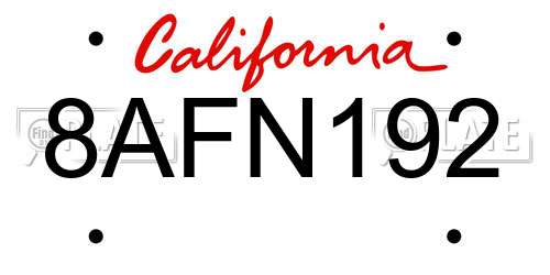8AFN192 California License Plate