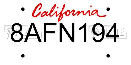 8AFN194 California License Plate