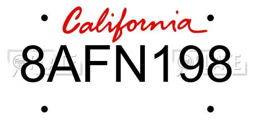 8AFN198 California License Plate