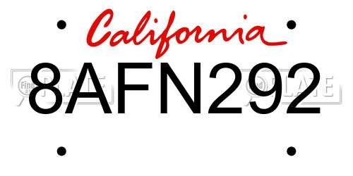 8AFN292 California License Plate