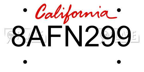 8AFN299 California License Plate