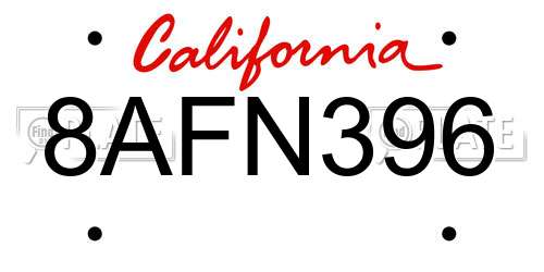 8AFN396 California License Plate