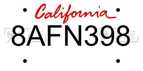8AFN398 California License Plate