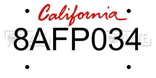 8AFP034 California License Plate