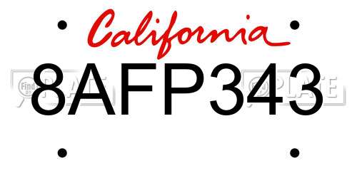 8AFP343 California License Plate