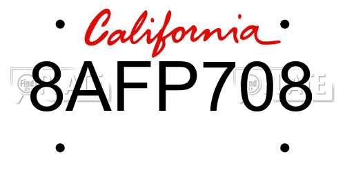 8AFP708 California License Plate