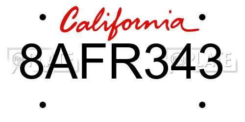 8AFR343 California License Plate
