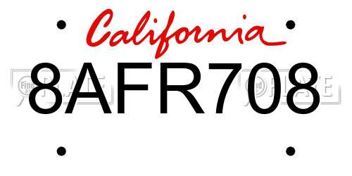 8AFR708 California License Plate