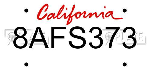 8AFS373 California License Plate