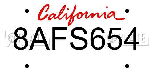 8AFS654 California License Plate