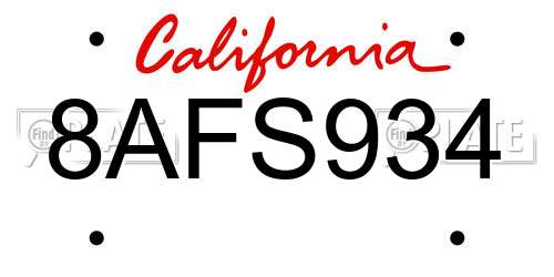 8AFS934 California License Plate