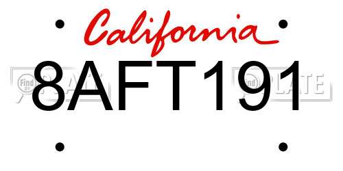 8AFT191 California License Plate