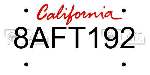 8AFT192 California License Plate