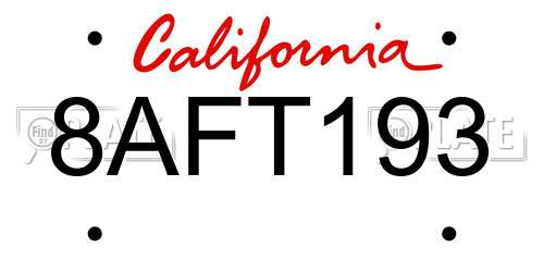 8AFT193 California License Plate