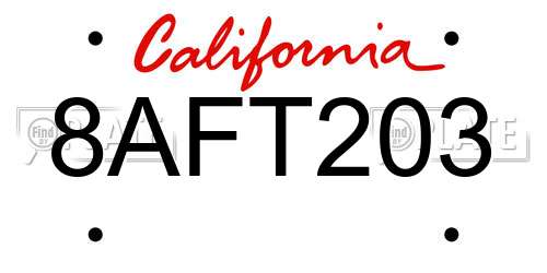 8AFT203 California License Plate