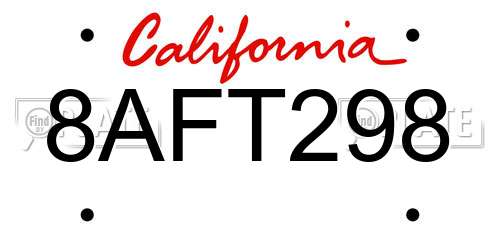 8AFT298 California License Plate