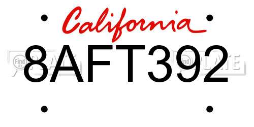 8AFT392 California License Plate