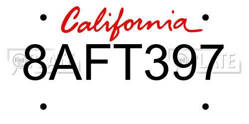 8AFT397 California License Plate