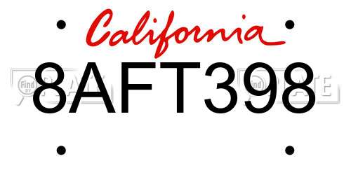 8AFT398 California License Plate