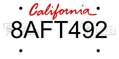 8AFT492 California License Plate