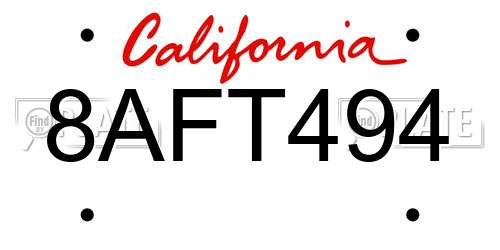 8AFT494 California License Plate