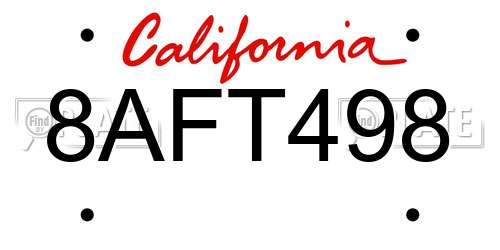 8AFT498 California License Plate