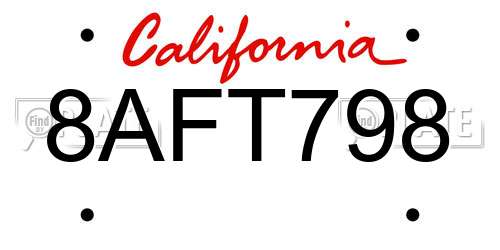 8AFT798 California License Plate