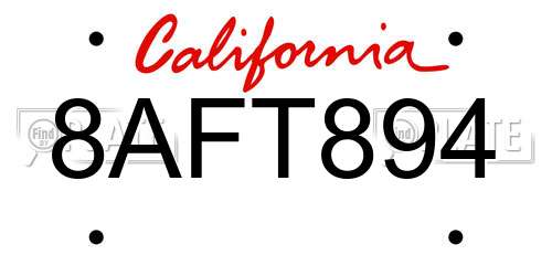 8AFT894 California License Plate