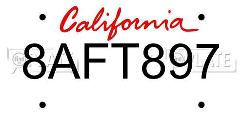 8AFT897 California License Plate