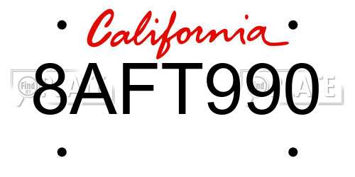 8AFT990 California License Plate
